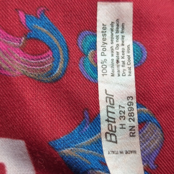 Betmar Soft Square Floral Oversized Fringed Scarf Wrap Red Blue 46.5" x 46.5" - Picture 2 of 15